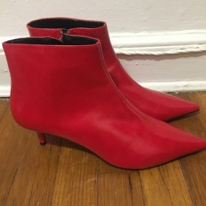 Zara Red Leather Kitten Heel Booties size 9 Eu 40